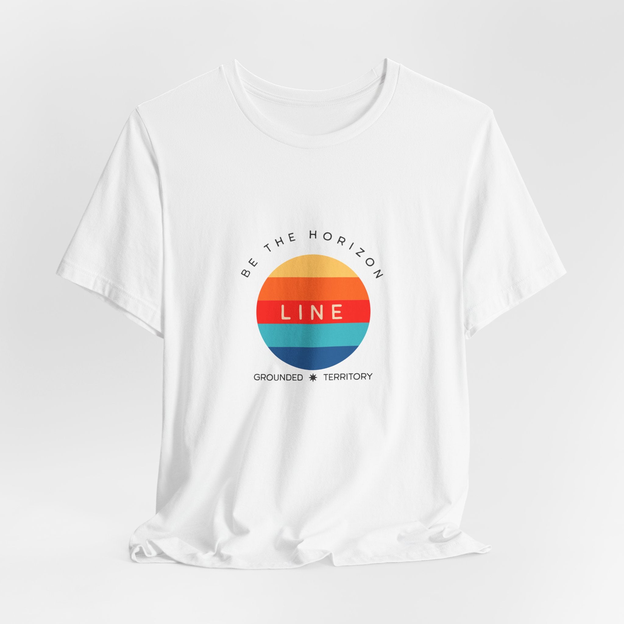 Be the horizon Line | Women's Motivational Graphic Circular Vintage Colour Sunrise T-Shirt
