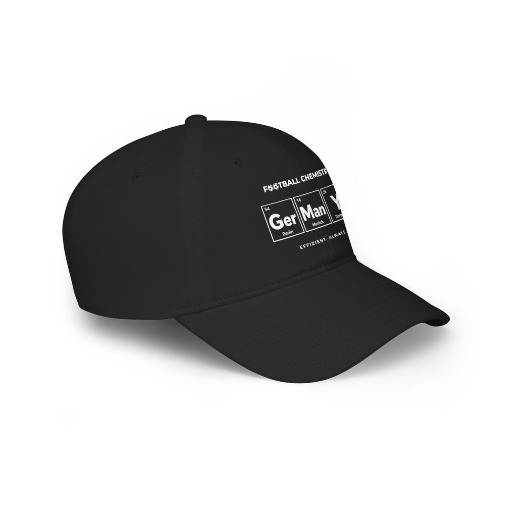 Black baseball cap with "FOOTBALL CHEMISTRY" and periodic table element design.