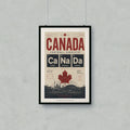 Canada Football Chemistry Periodic Table with city names and stadium silhouette.