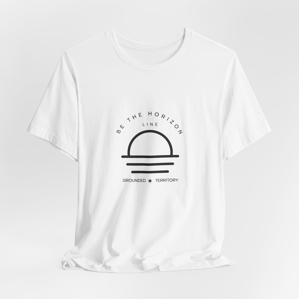 Be the horizon Line | Women's Motivational Graphic Minimalistic White Ocean Sunrise T-Shirt
