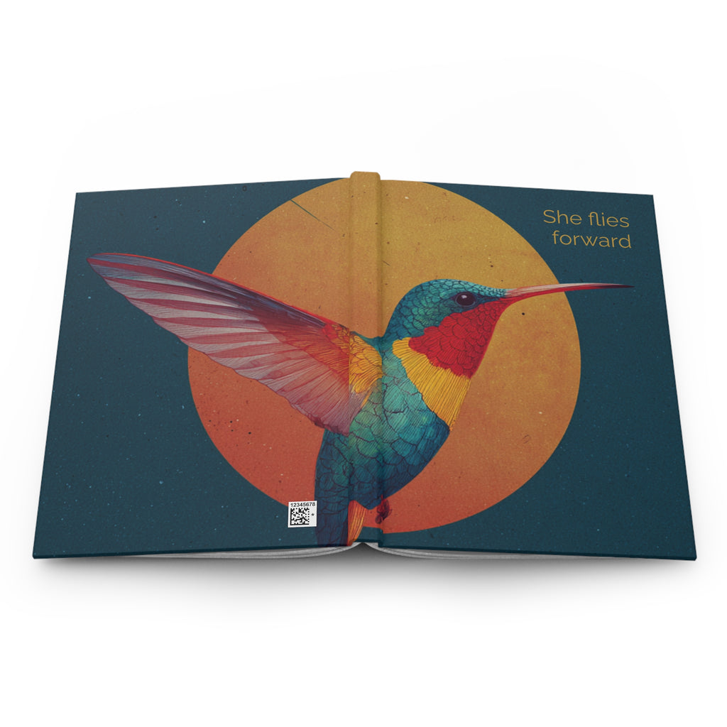 She Flies Forward Hardcover Journal — Motivational Hummingbird Notebook