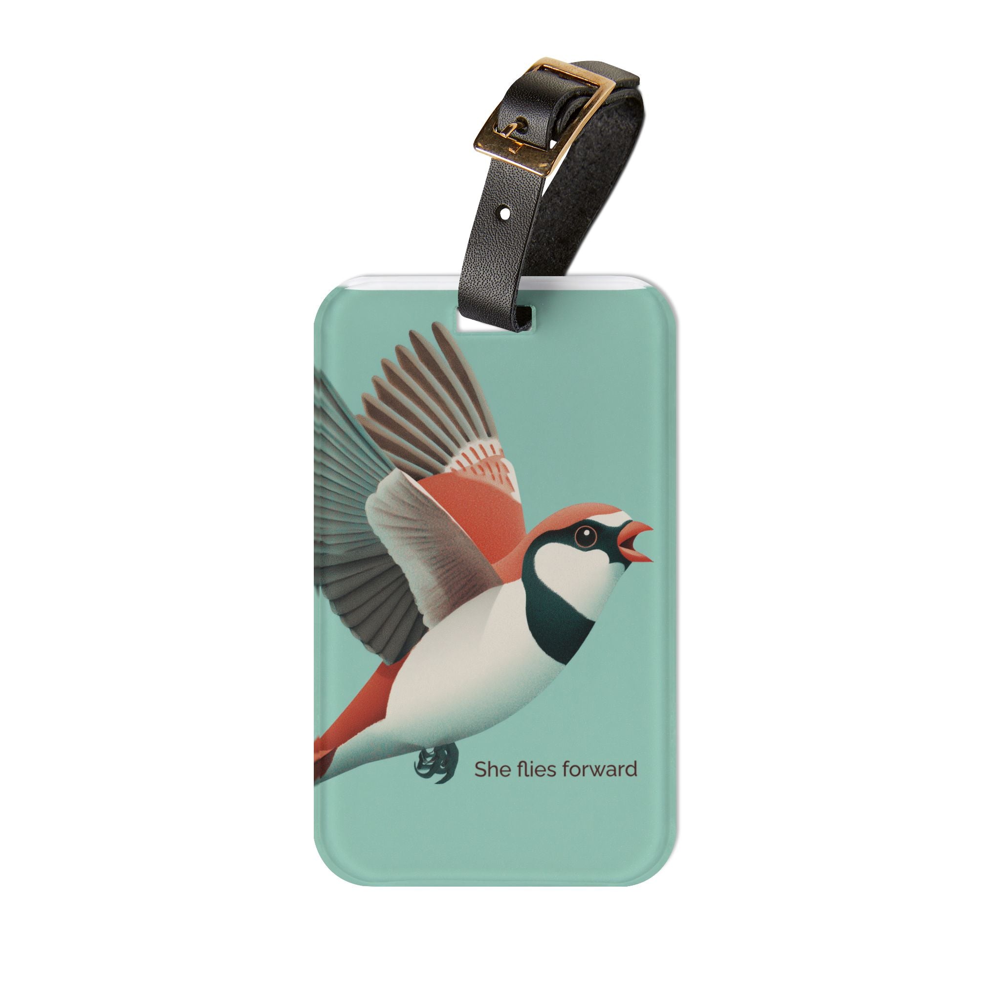 She Flies Forward Luggage Tag | Motivational Graphic Green Minimal