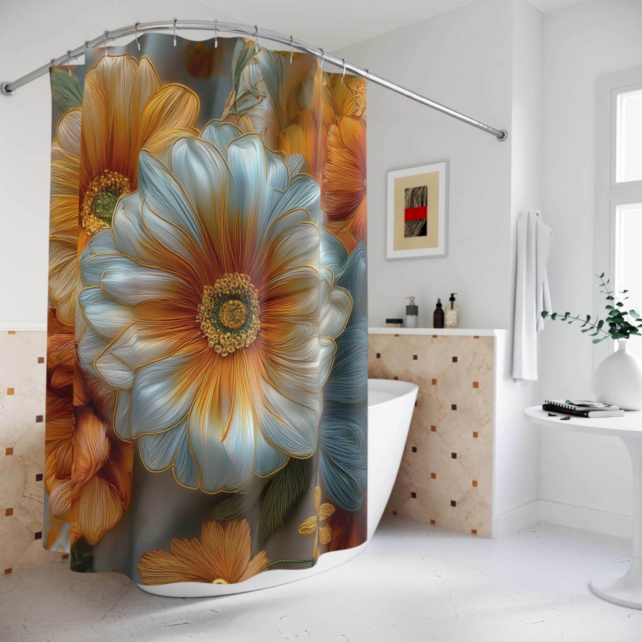 Thread Garden Shower Curtain - 3D Embroidery-Style Botanical Shower Curtain motivational design