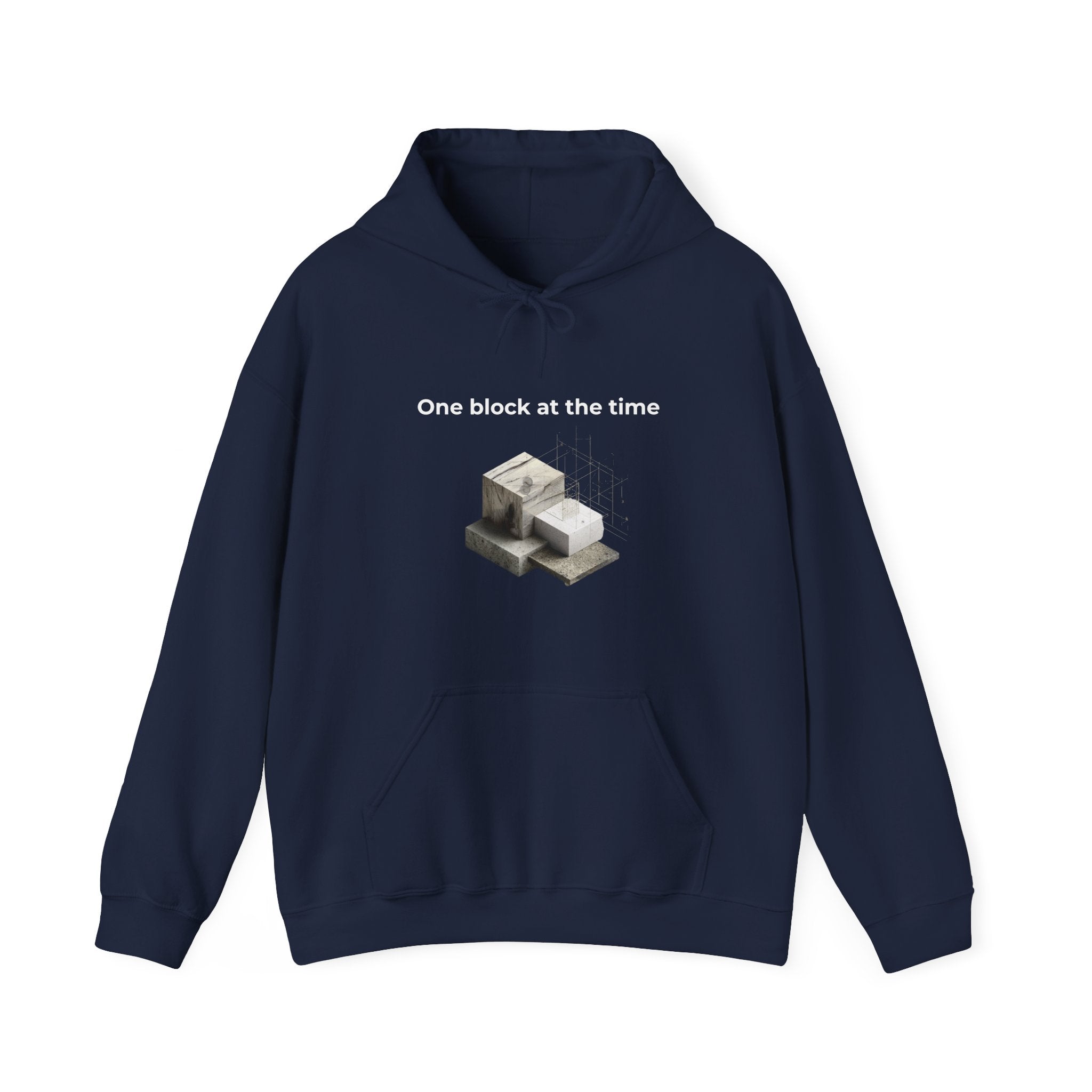 One Block at a Time | Men's Motivational Graphic Builder Hoodie