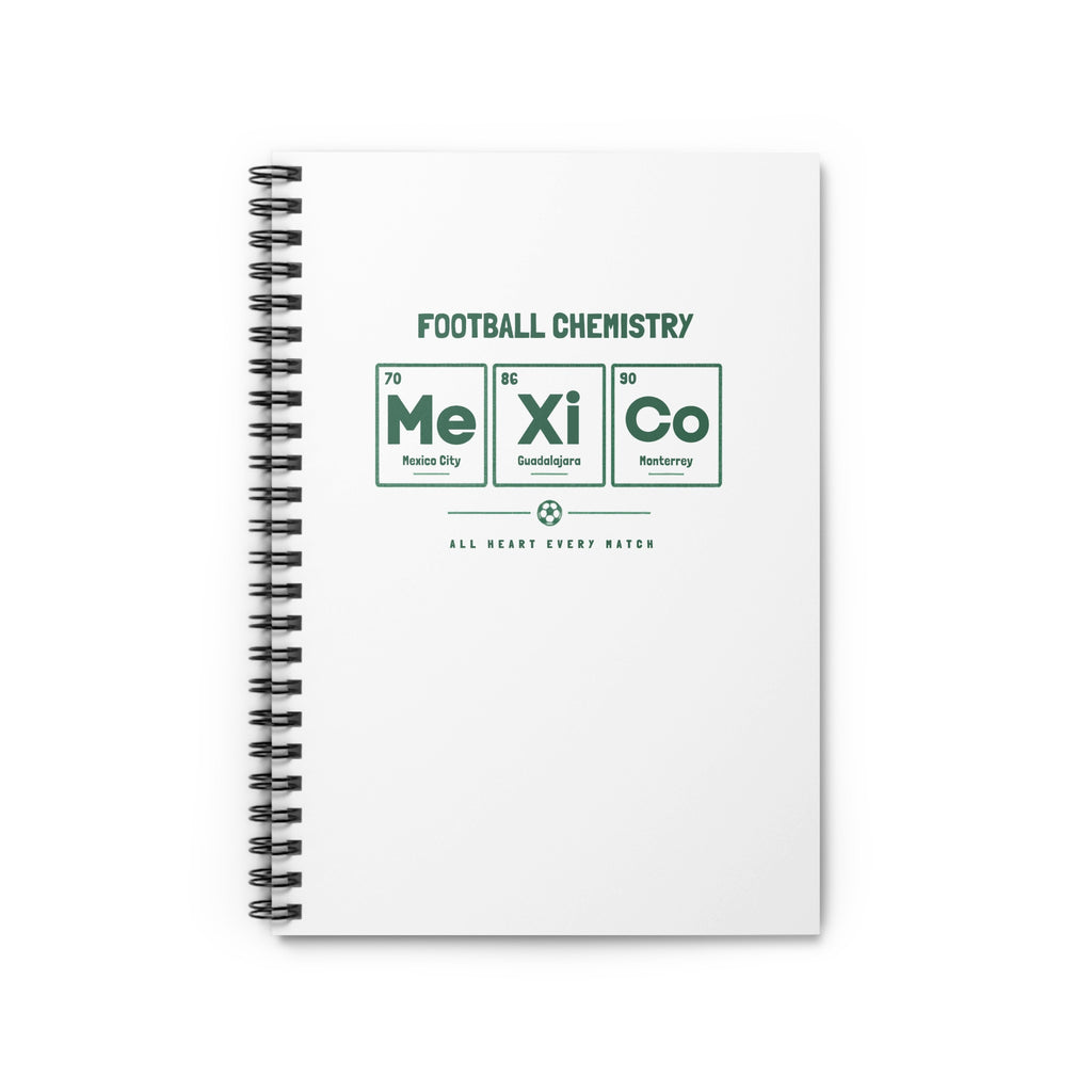 Notebook with "Football Chemistry" and cities: Mexico City, Guadalajara, Monterrey.