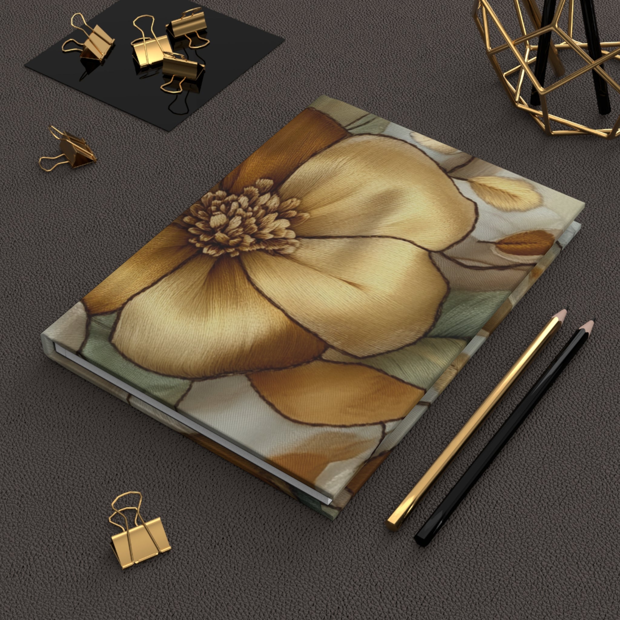 Golden Bloom Hardcover Journal - 3D Embroidery-Style Botanical Hardcover Journal motivational design