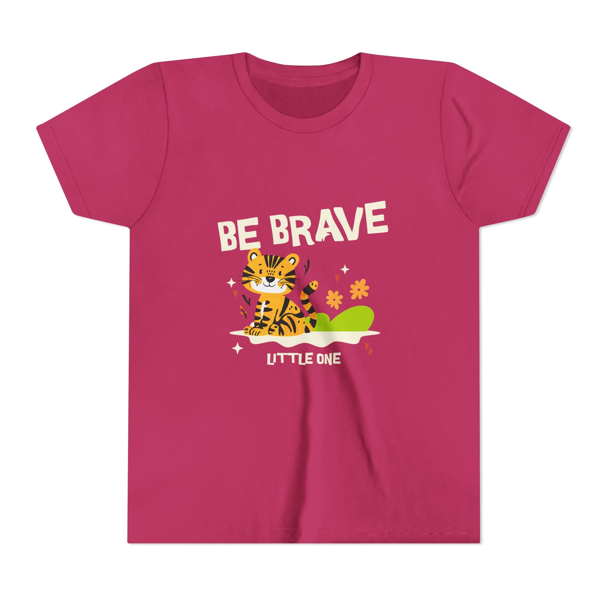 Be Brave Little One | Kids Motivational Graphic Tiger Floral Garden T-Shirt