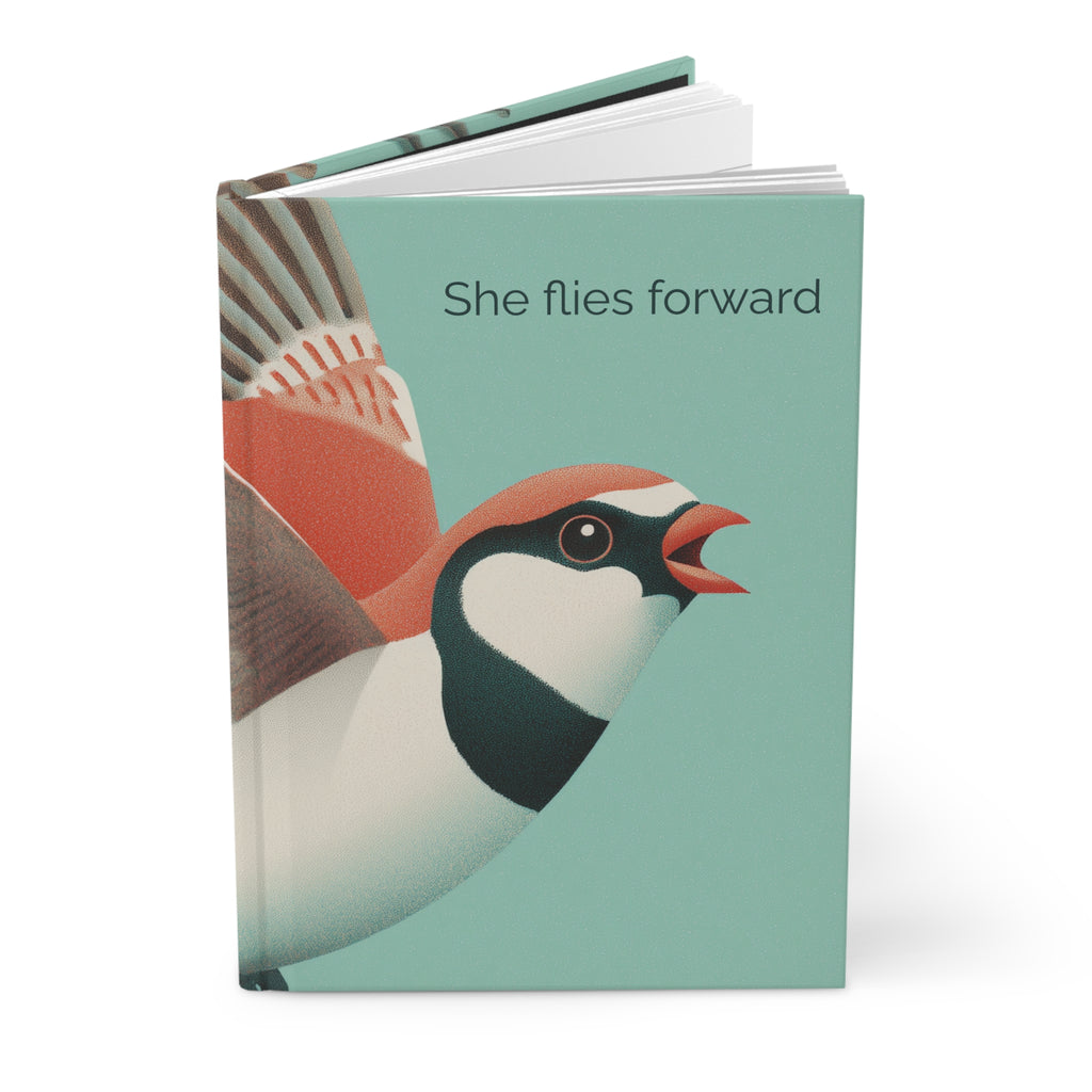 She Flies Forward Hardcover Journal | Motivational Graphic Green Minimal