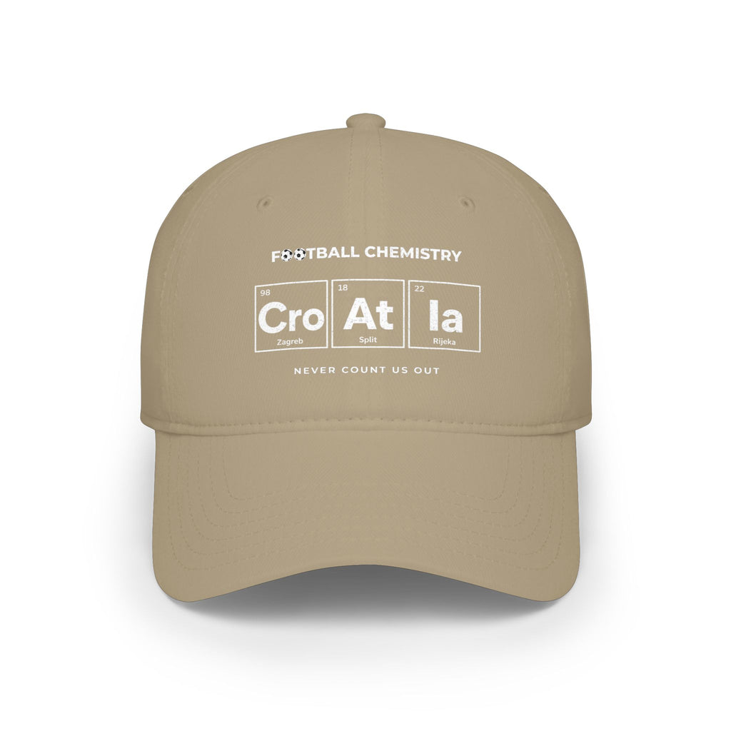 Khaki baseball cap with "Football Chemistry" and "Cro At la" text.