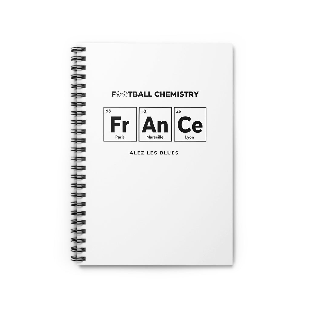 Notebook with "Football Chemistry" and "France" in periodic table style.