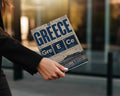 Greece football chemistry graphic with city names and Greek text.