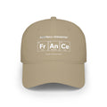Tan baseball cap with "FOOTBALL CHEMISTRY" and "Fr An Ce" periodic table elements.