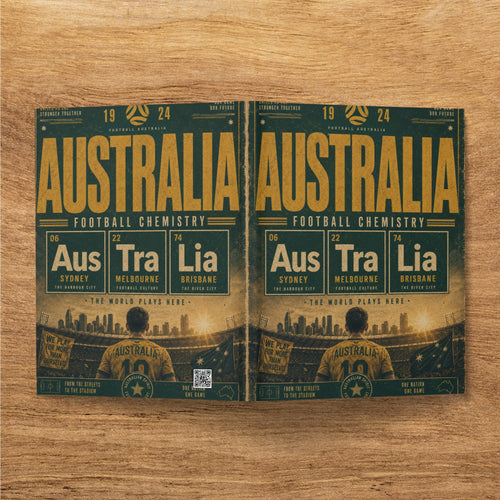 Two Australian Football posters with "Football Australia" and city names.