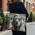Tote bag with vintage koala wearing sunglasses and striped shirt.