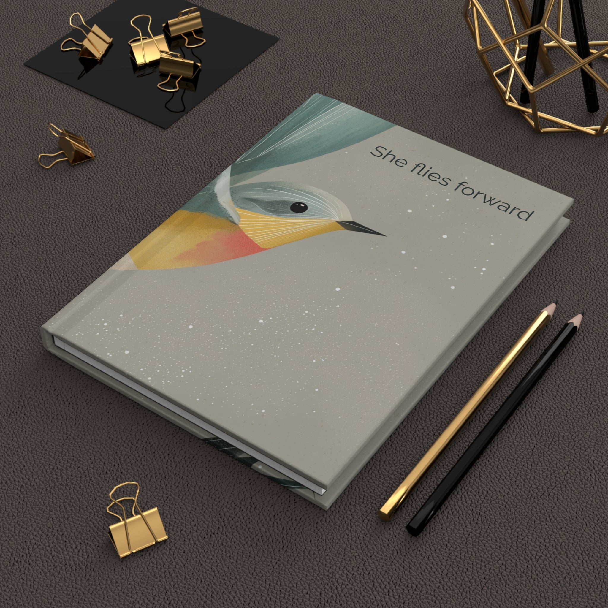 She Flies Forward Hardcover Journal | Motivational Graphic Quiet Lift