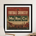 Football Chemistry poster with Morocco flags and city names.