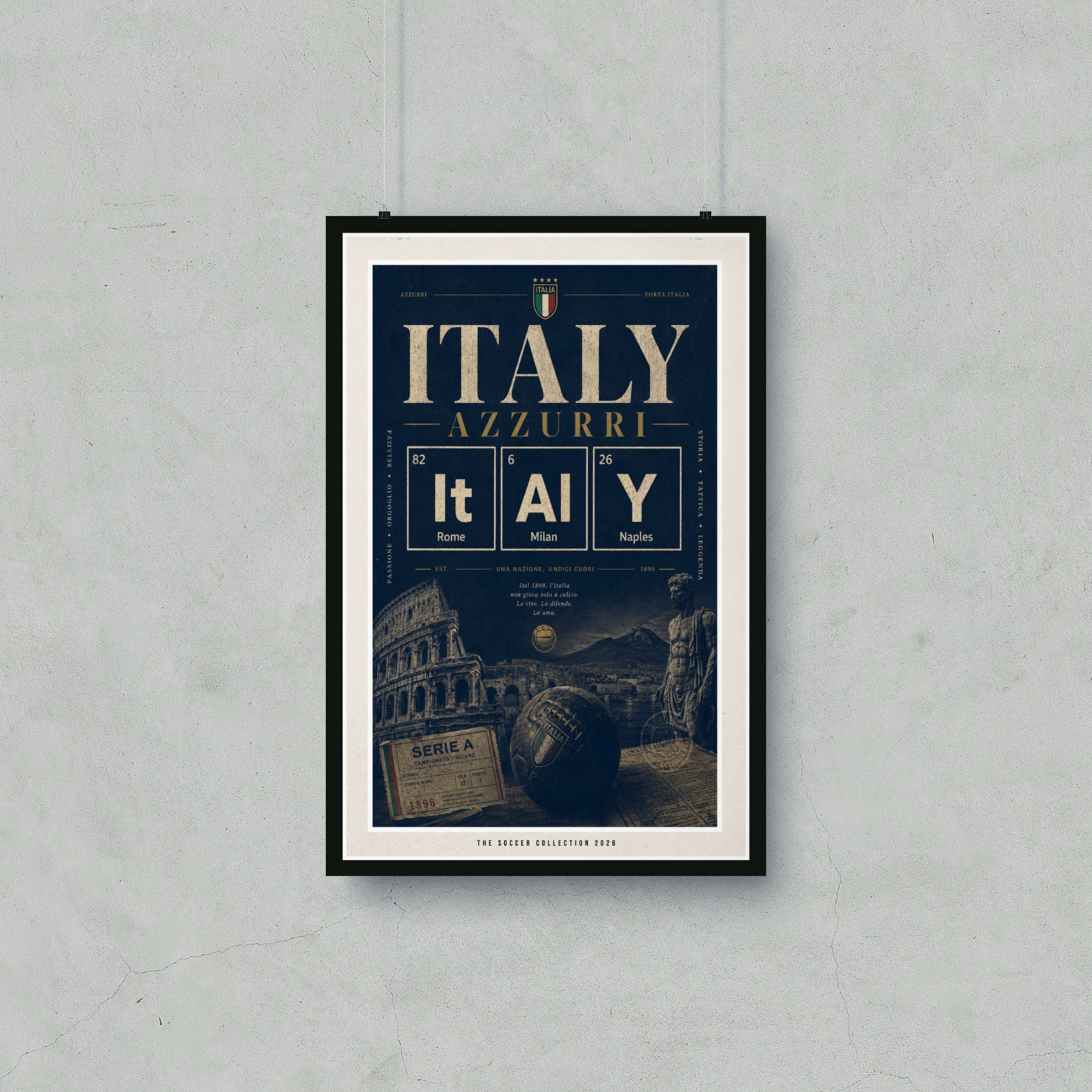 Italy Azzurri soccer team stats and historical information poster with Italian text.