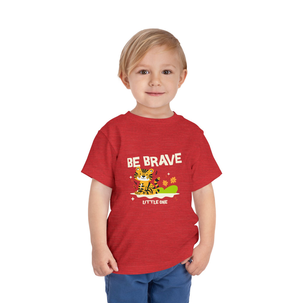 Be Brave Little One | Toddler Motivational Graphic Tiger Floral Garden T-Shirt