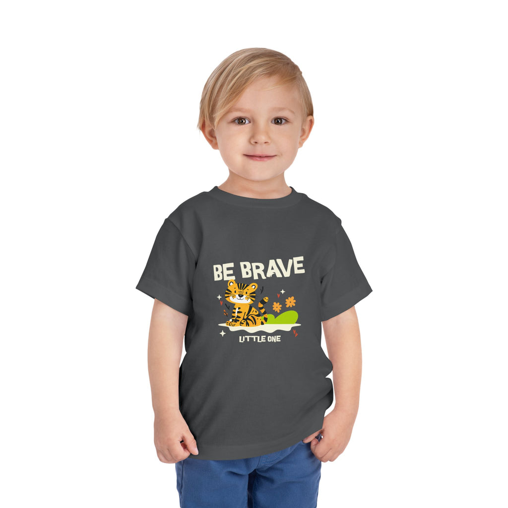 Be Brave Little One | Toddler Motivational Graphic Tiger Floral Garden T-Shirt