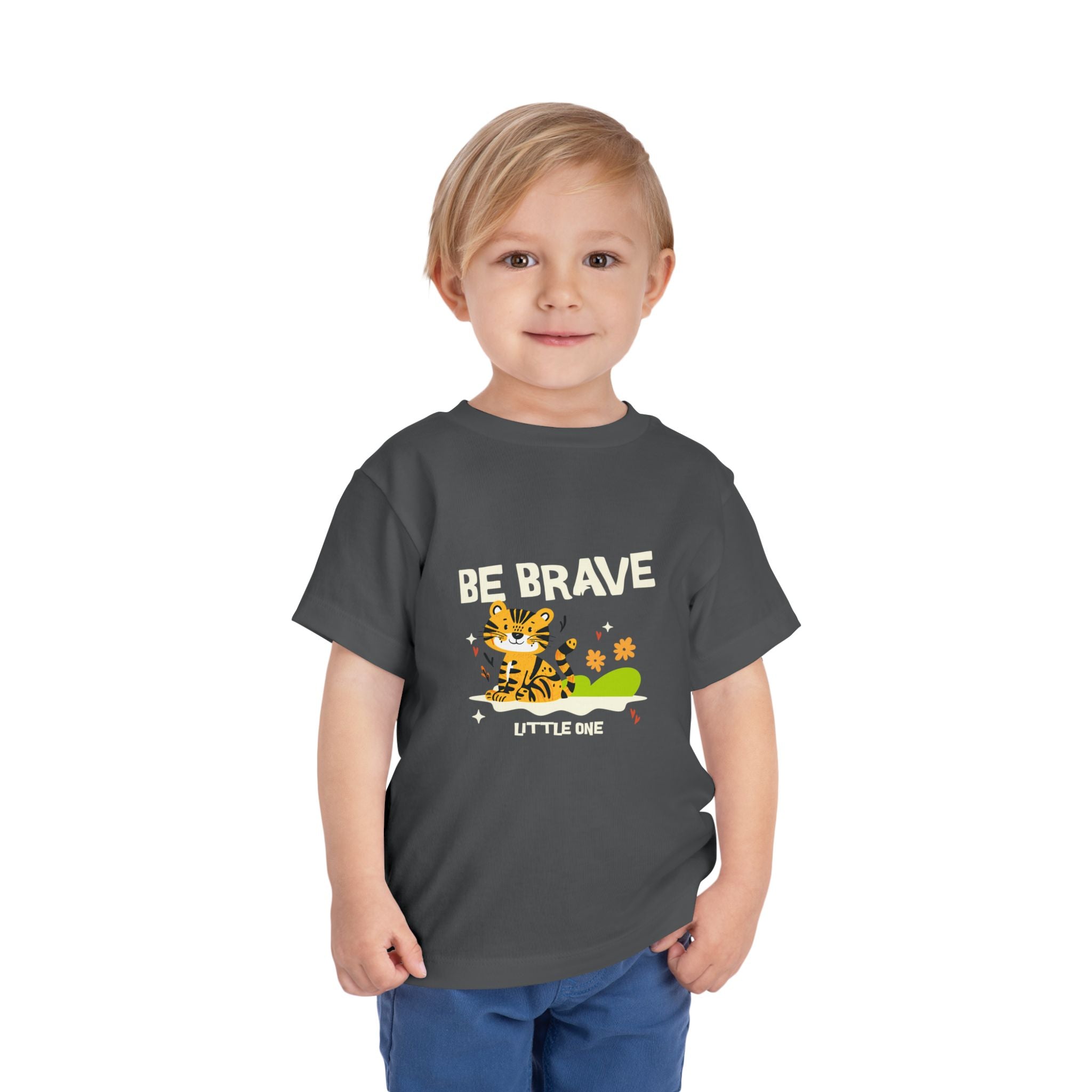 Be Brave Little One | Toddler Motivational Graphic Tiger Floral Garden T-Shirt