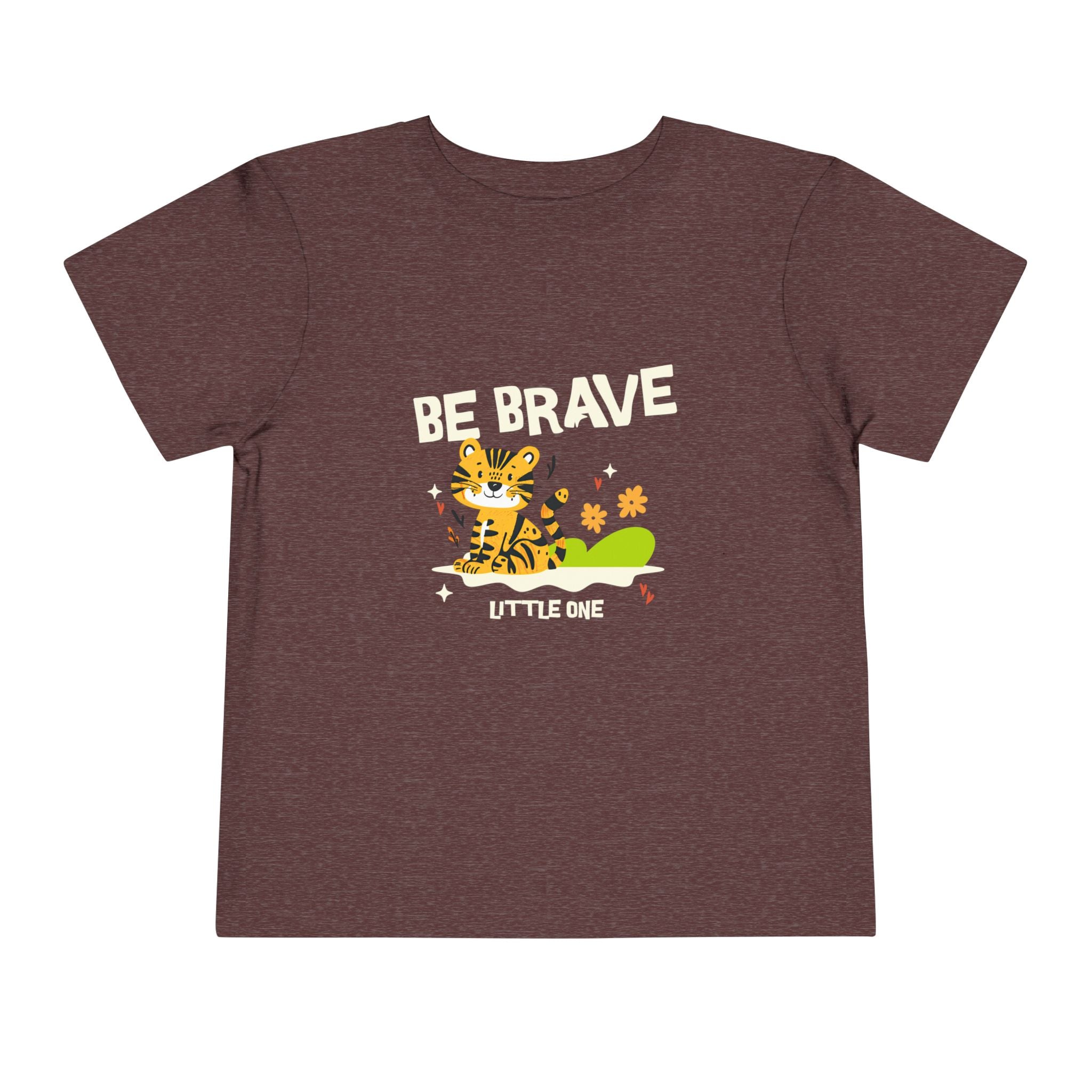 Be Brave Little One | Toddler Motivational Graphic Tiger Floral Garden T-Shirt