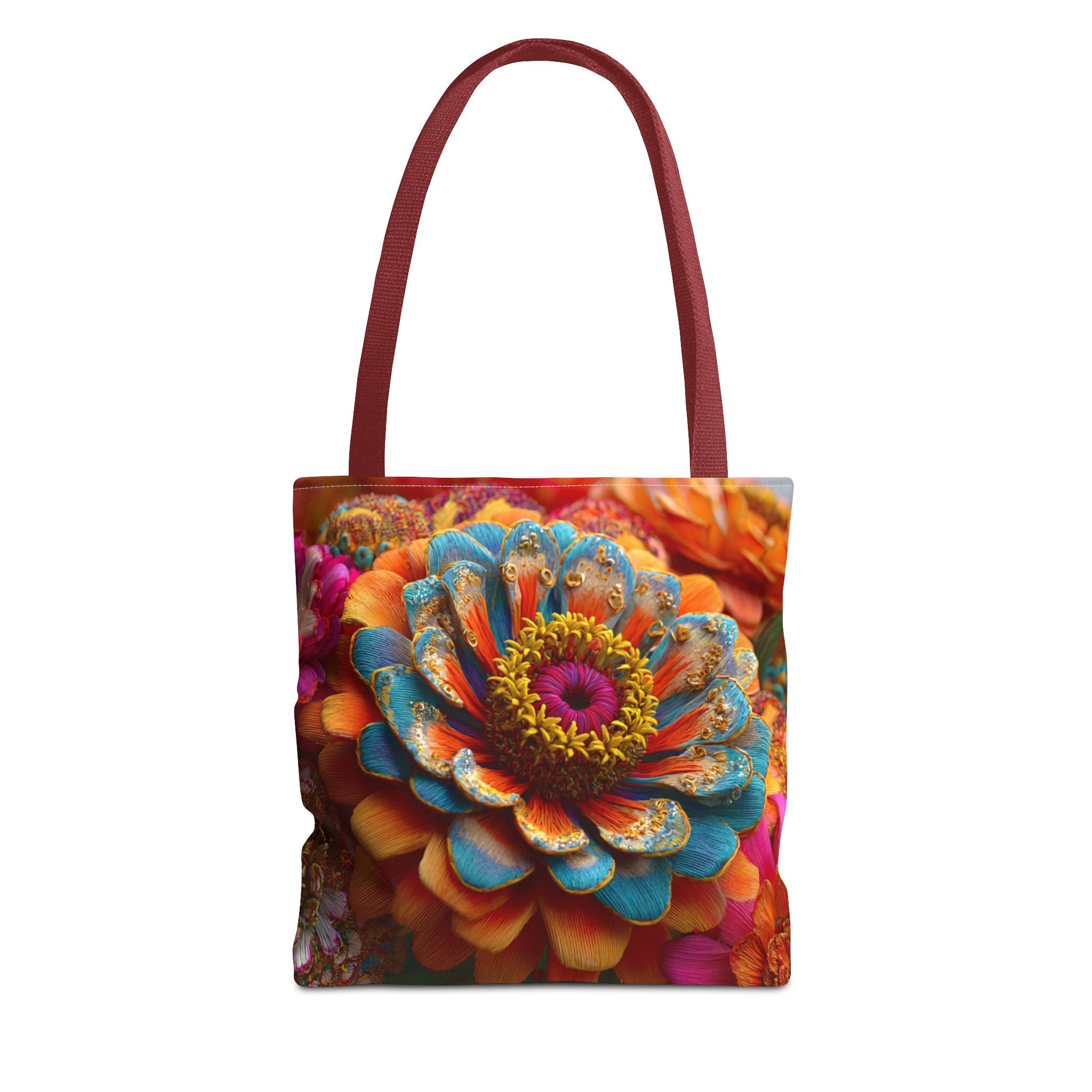 Zinnia Burst Tote Bag - 3D Embroidery-Style Botanical Tote Bag motivational design