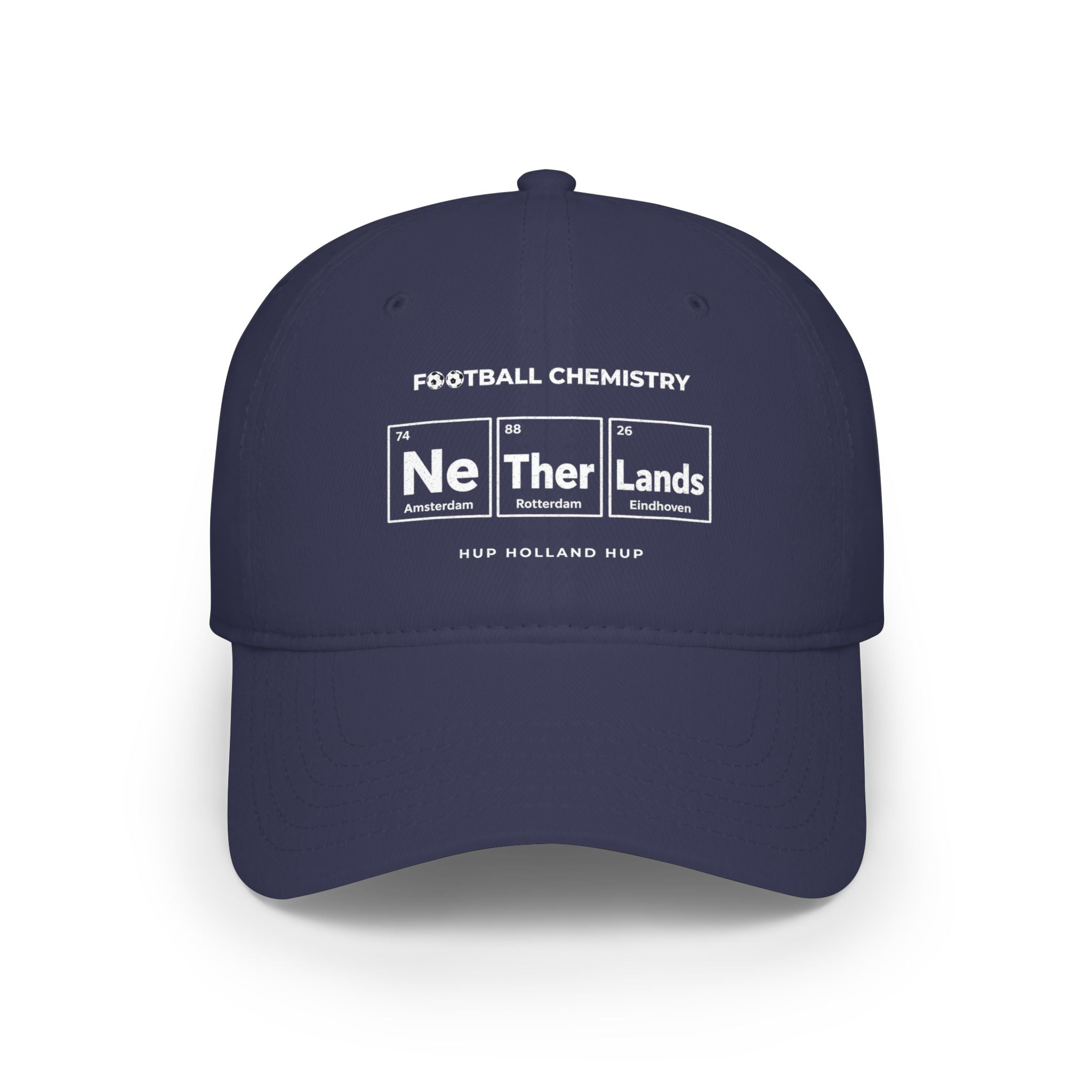 Navy baseball cap with "FOOTBALL CHEMISTRY" and periodic table elements.