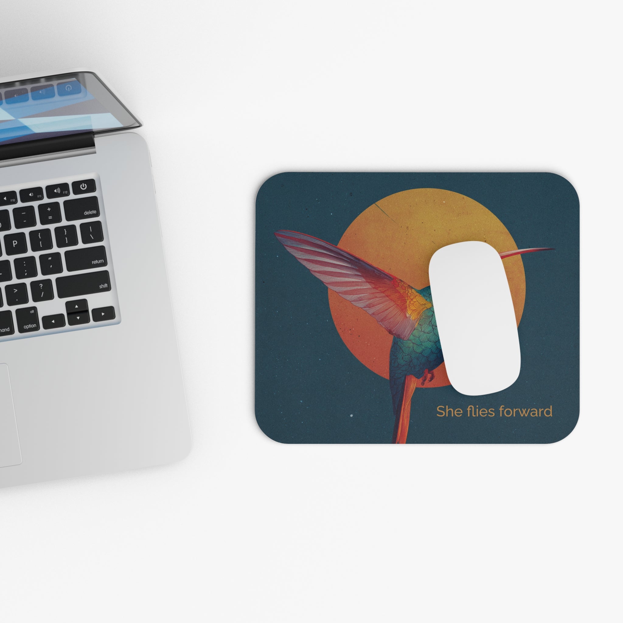 She Flies Forward Mousepad | Motivational Graphic Solar Flight