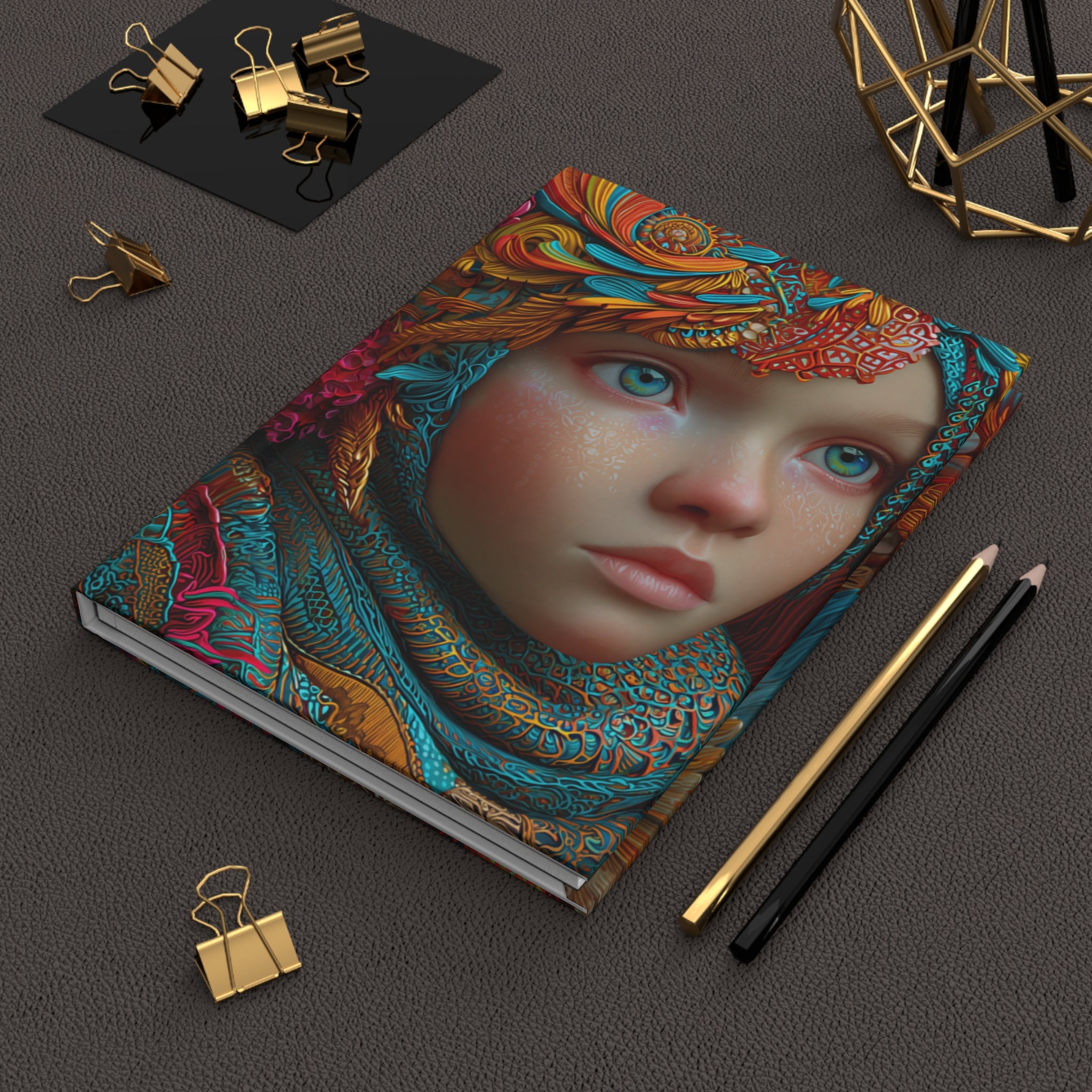 Be Brave hardcover journal with colorful 3D art child face design, matte laminated cover, vibrant full-wrap print