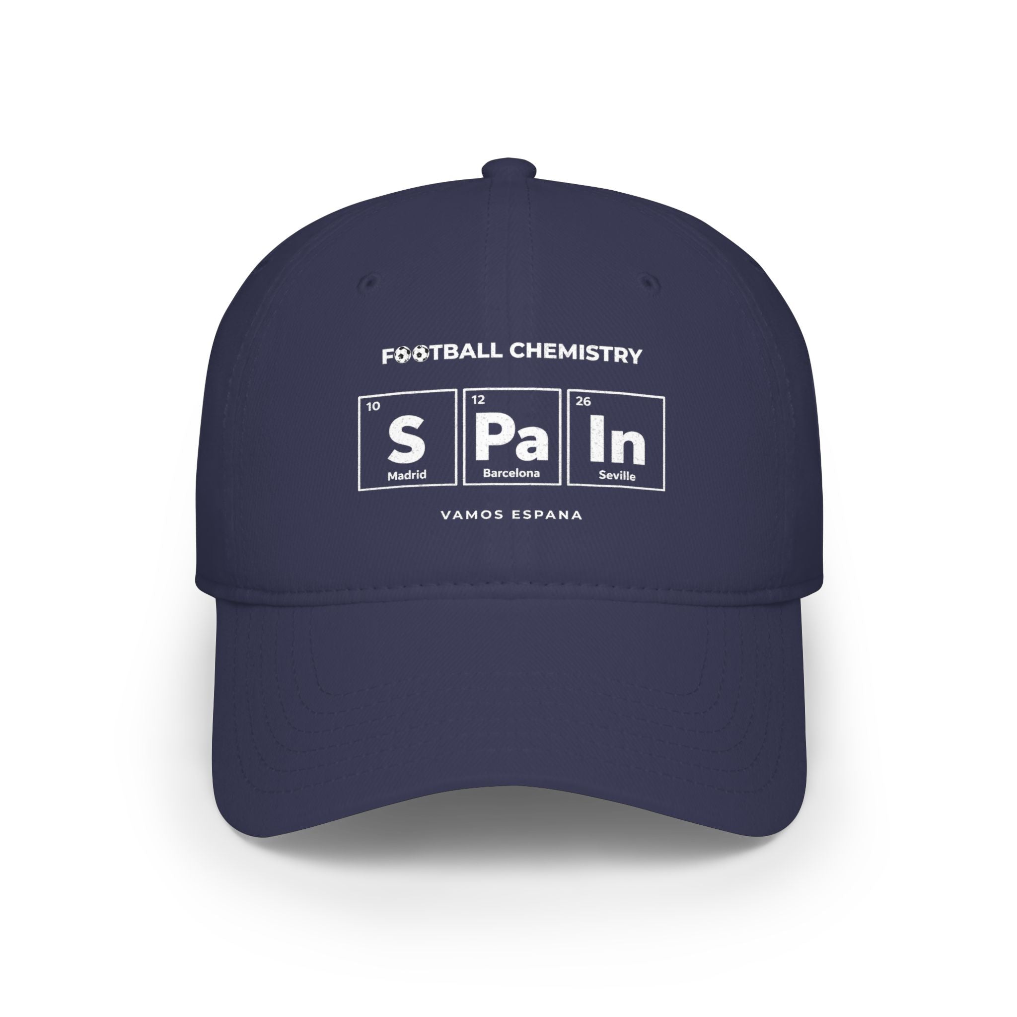 Navy baseball cap with "Football Chemistry" and "S Pa In" periodic table design.
