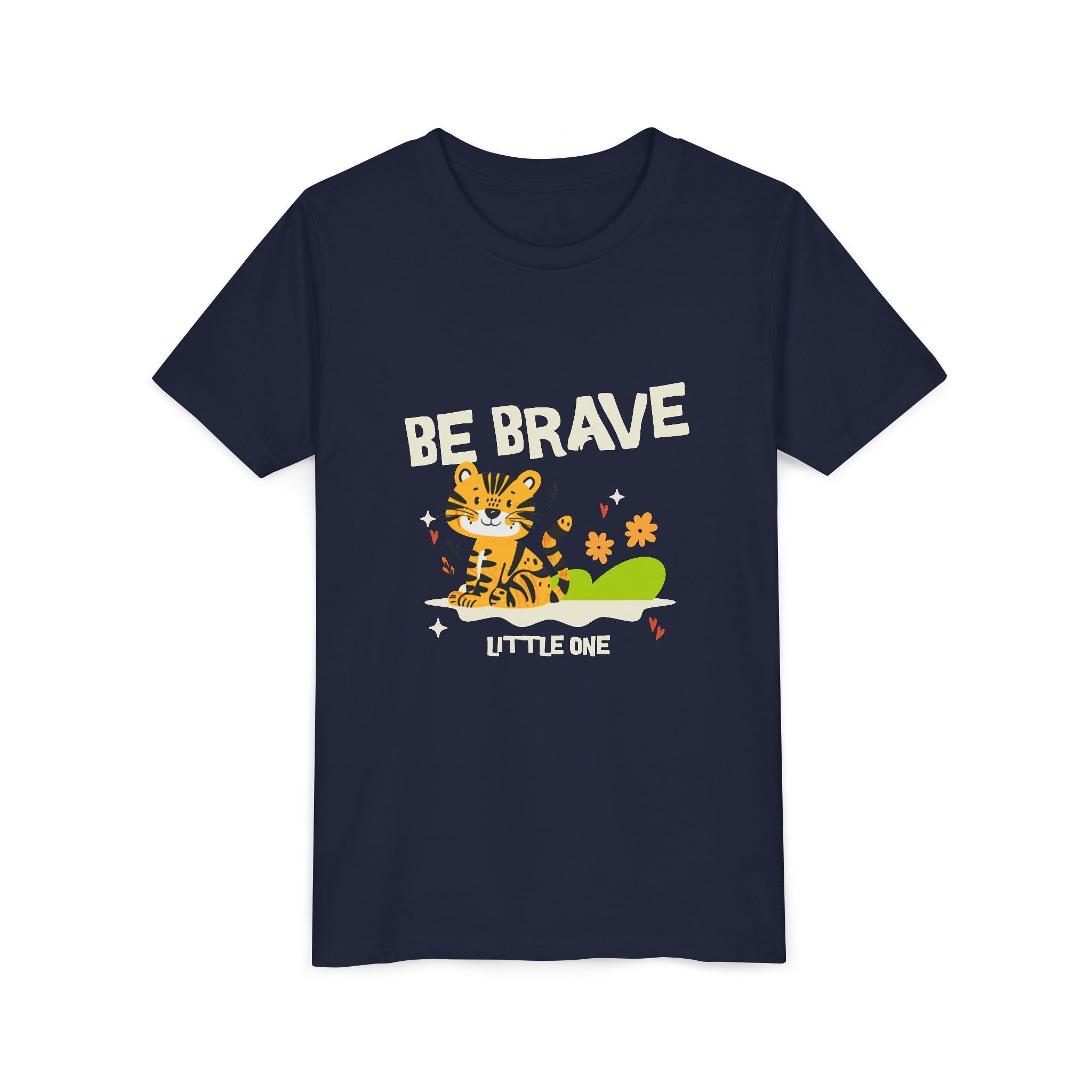 Be Brave Little One | Kids Motivational Graphic Tiger Floral Garden T-Shirt