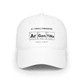 White baseball cap with "Football Chemistry" and elements Ar, Gen, TiNa.