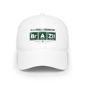White baseball cap with "Football Chemistry" and "Brazil" in periodic table style.