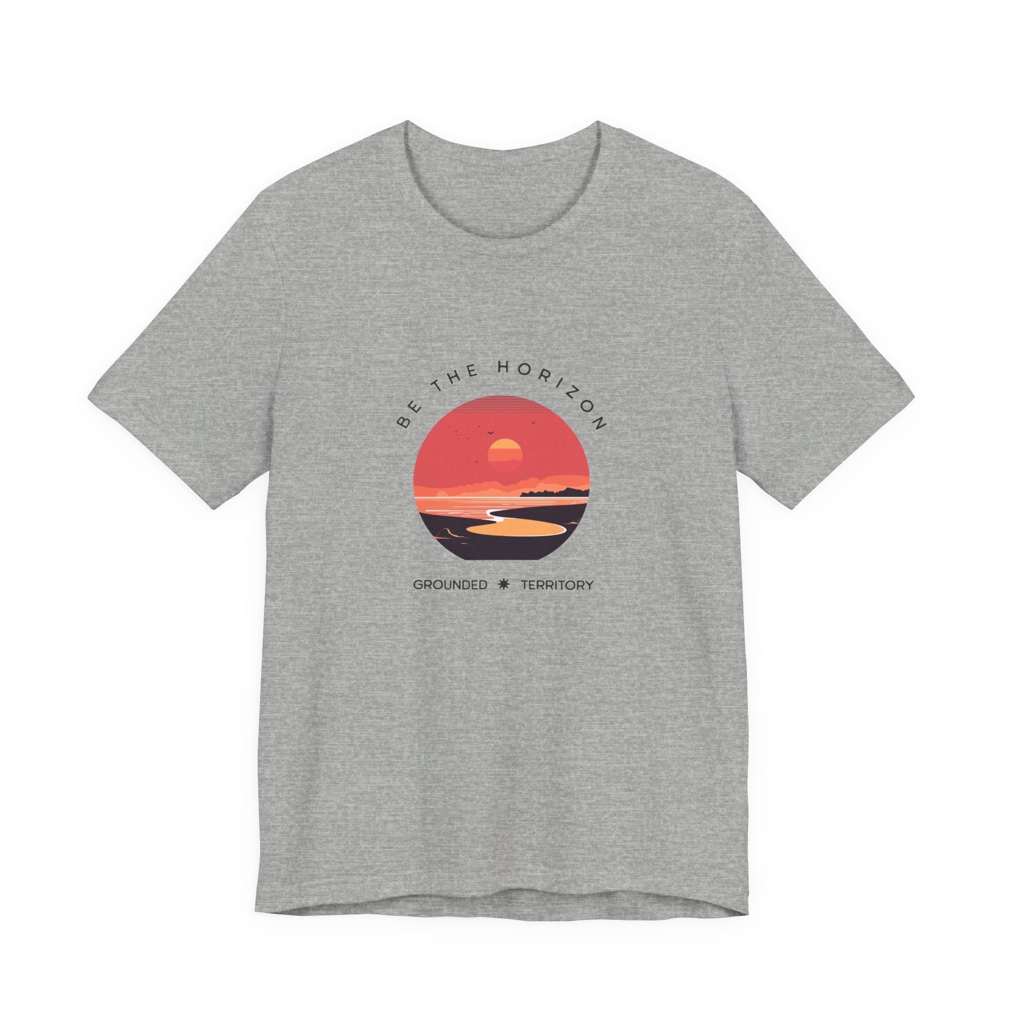 Be the horizon Line | Women's Motivational Graphic Circular Coral and Orange Sunset T-Shirt