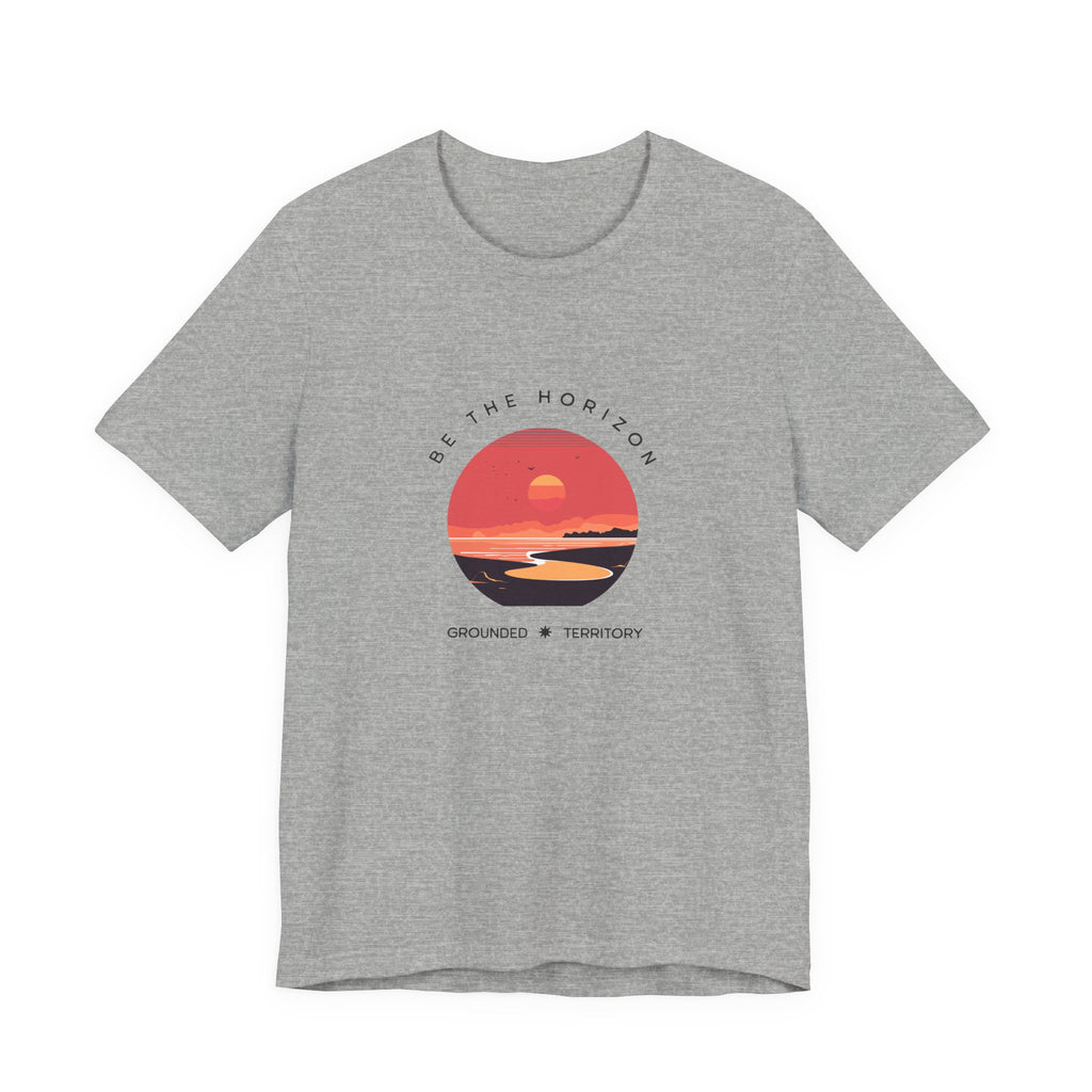 Be the horizon Line | Women's Motivational Graphic Circular Coral and Orange Sunset T-Shirt