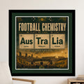 Football Chemistry periodic table design with Sydney, Melbourne, and Brisbane team names.