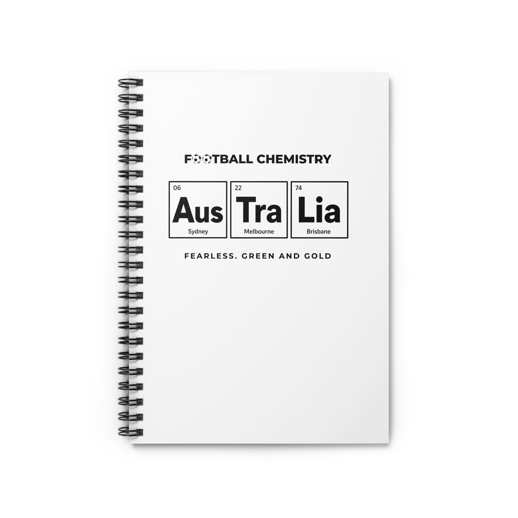 Notebook with "Football Chemistry" and Australian cities as periodic elements.