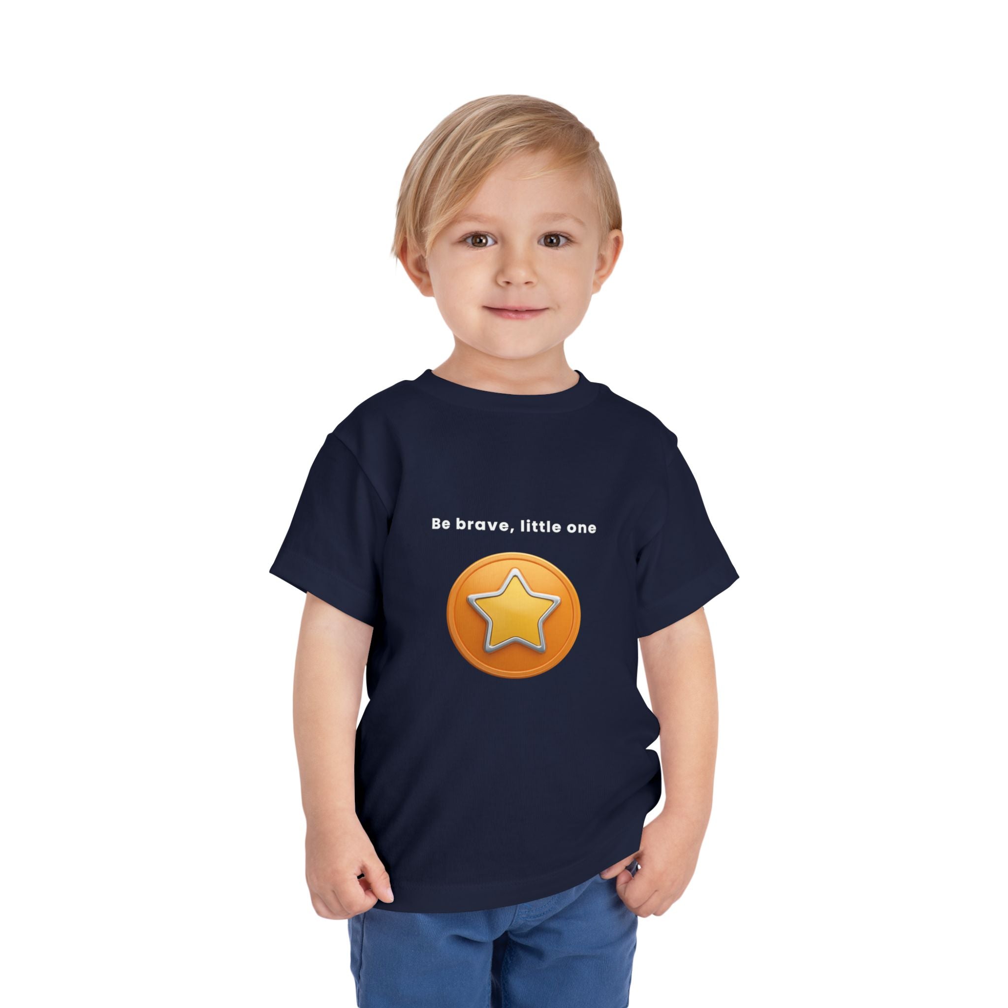 Be Brave Little One | Toddler Motivational Graphic Golden Star Badge T-Shirt