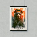 Bear wearing sunglasses and beanie with dreadlocks, Kingston Hound Roots Animals.