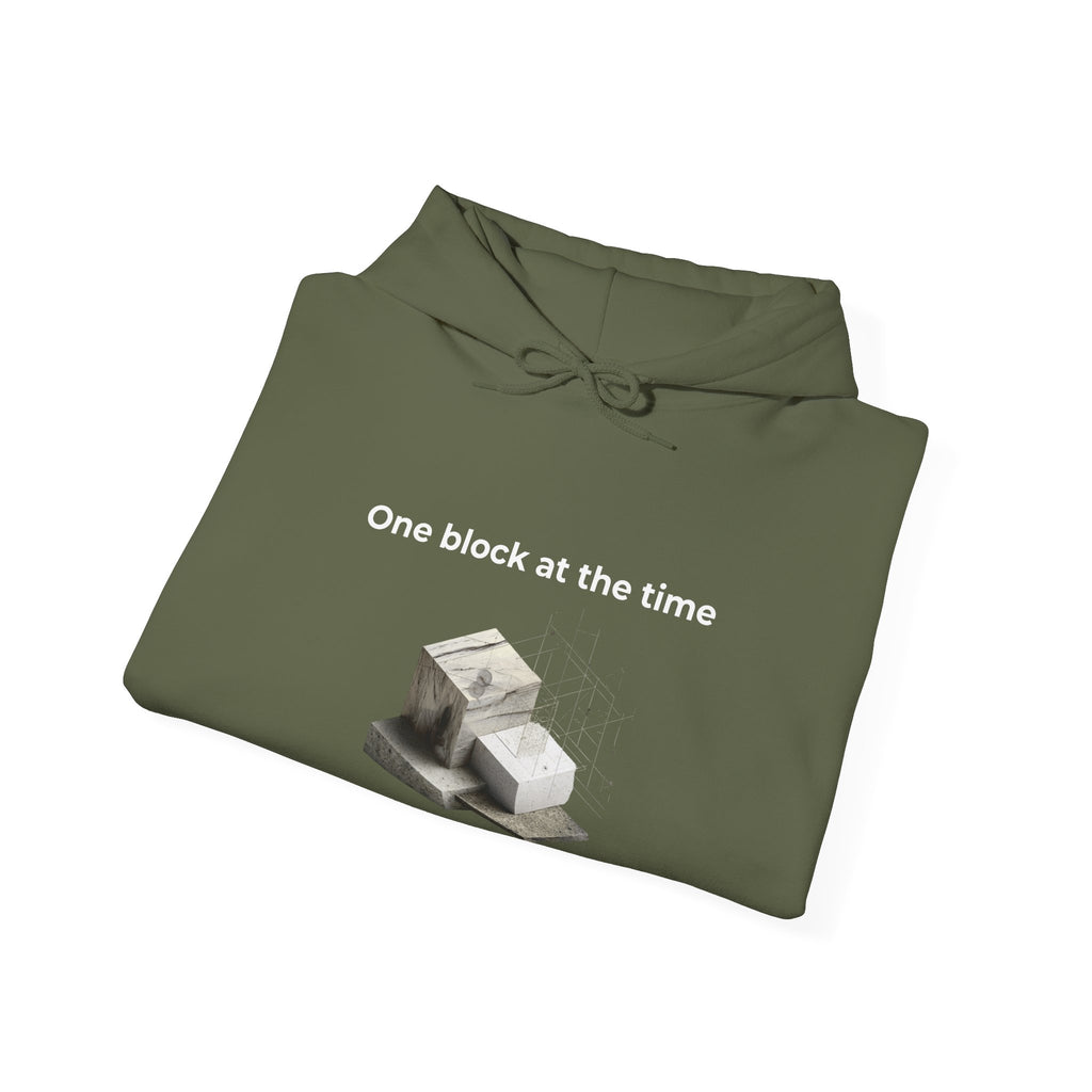 One Block at a Time | Men's Motivational Graphic Builder Hoodie