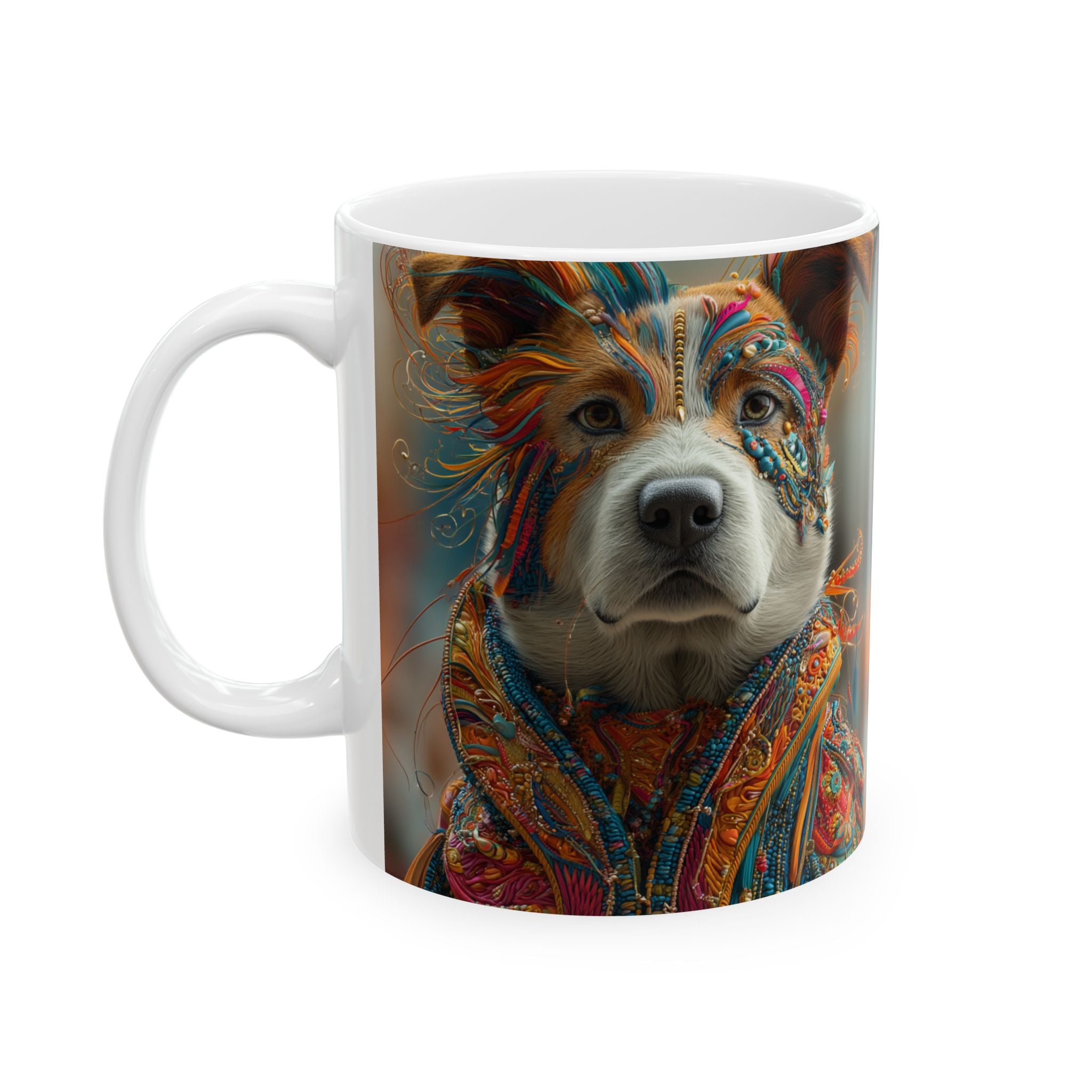 Border Collie dog Ceramic Mug, - colourful Thread Art portrait Cup Mug motivational design