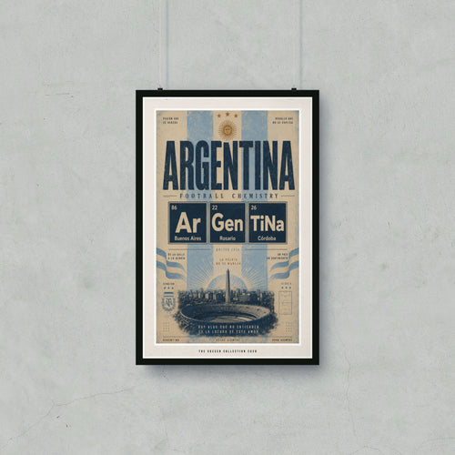 Argentina Football Chemistry poster with elemental symbols and Argentinian cities.