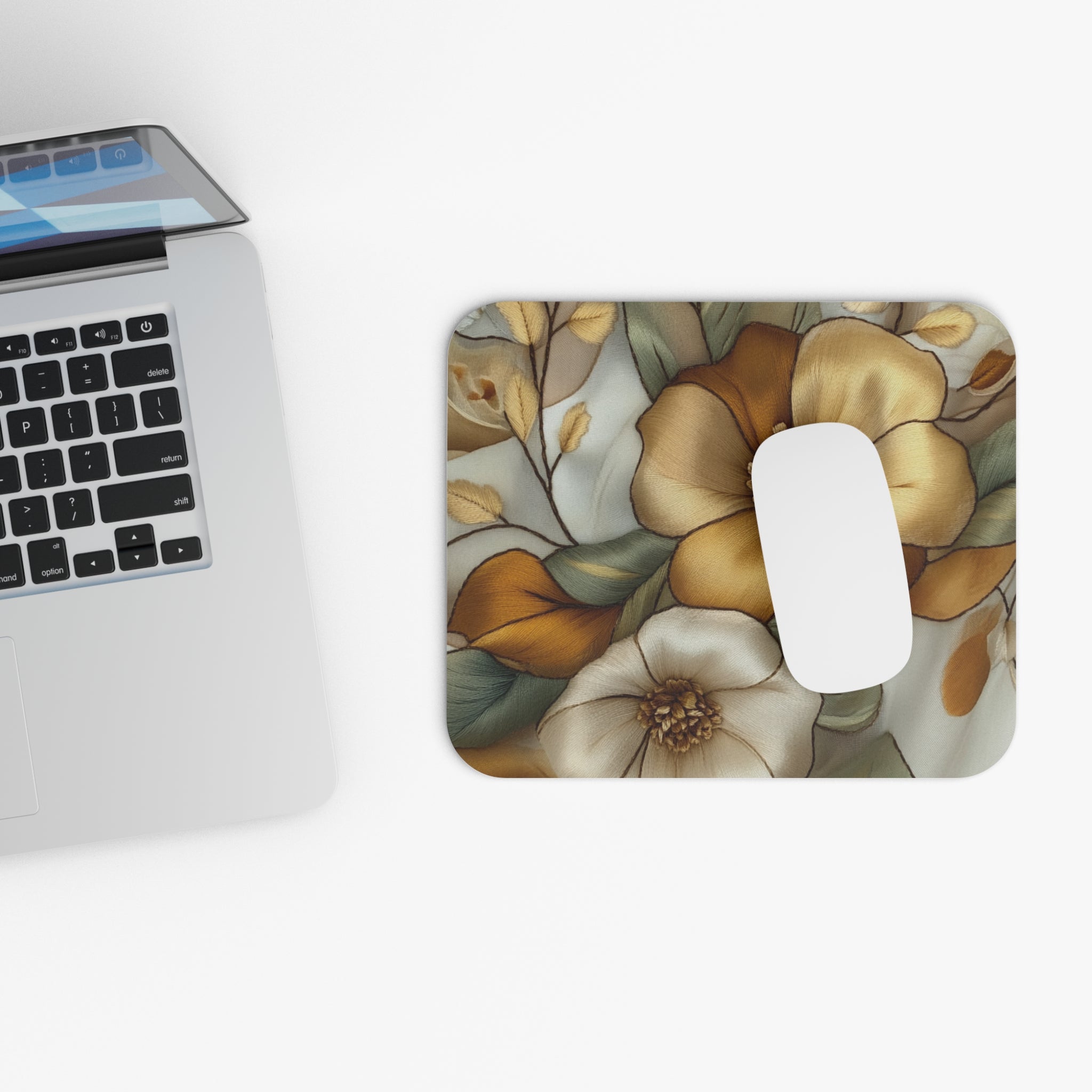 Golden Bloom Mousepad - 3D Embroidery-Style Botanical Mousepads motivational design