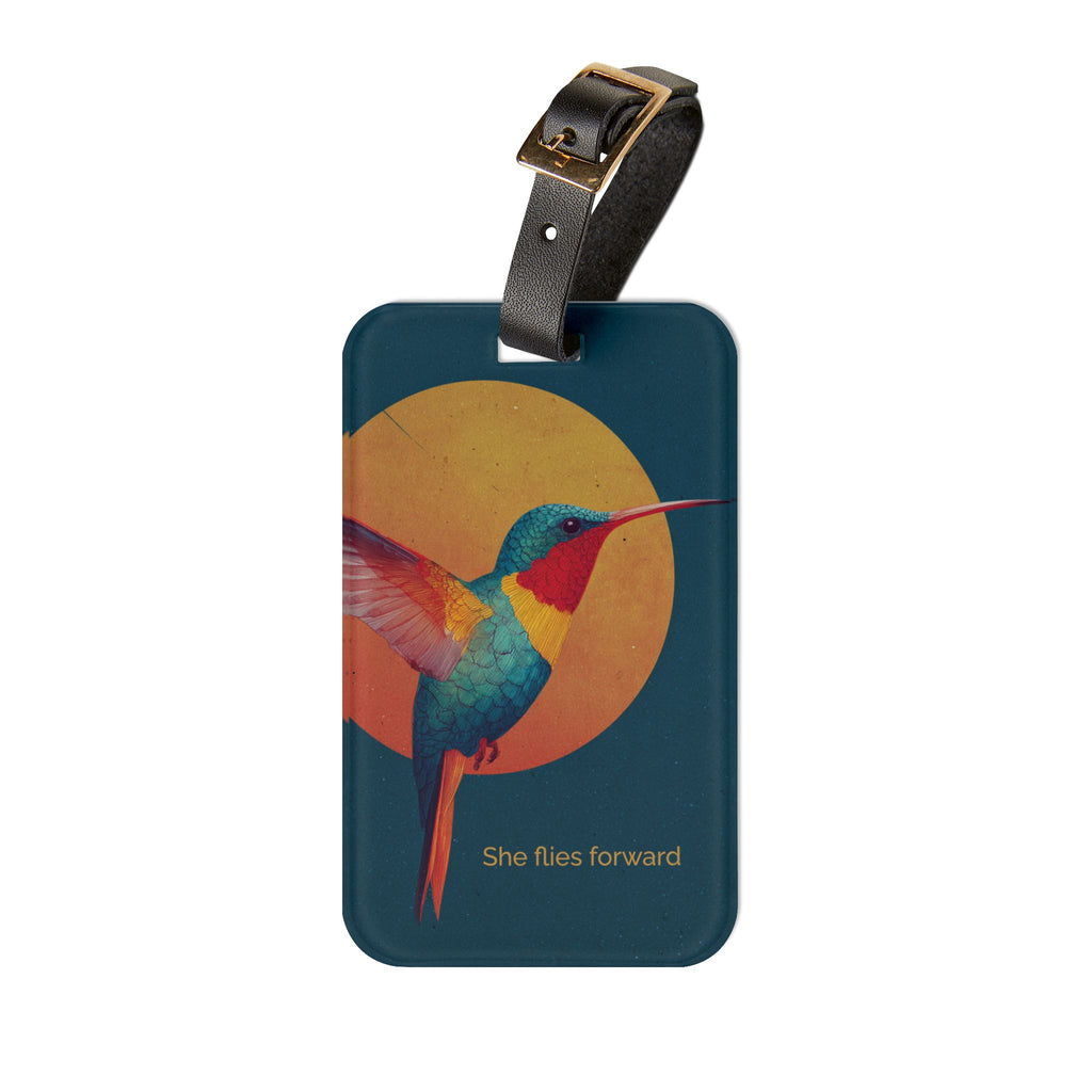 She Flies Forward Luggage Tag | Motivational Graphic Solar Flight