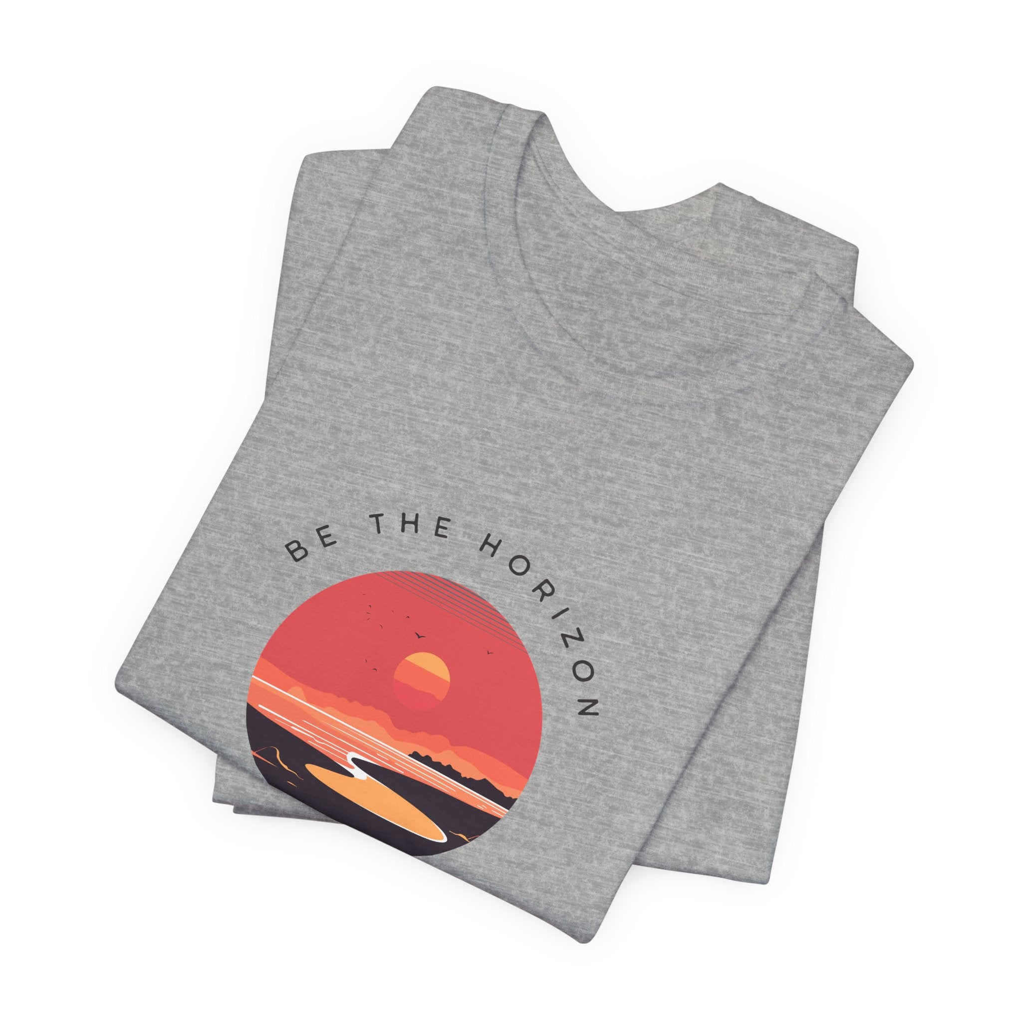 Be the horizon Line | Women's Motivational Graphic Circular Coral and Orange Sunset T-Shirt