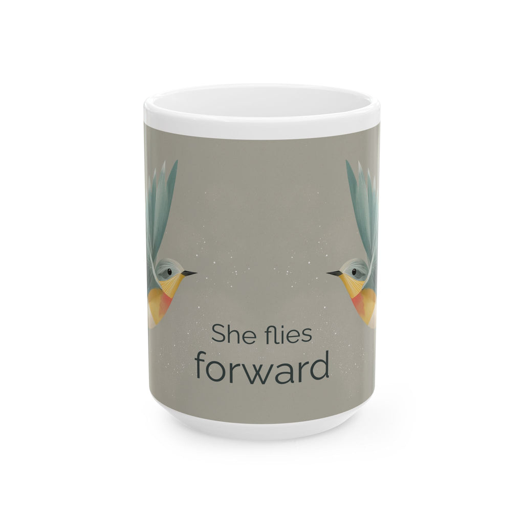 She Flies Forward Ceramic Mug | Motivational Graphic Quiet Lift