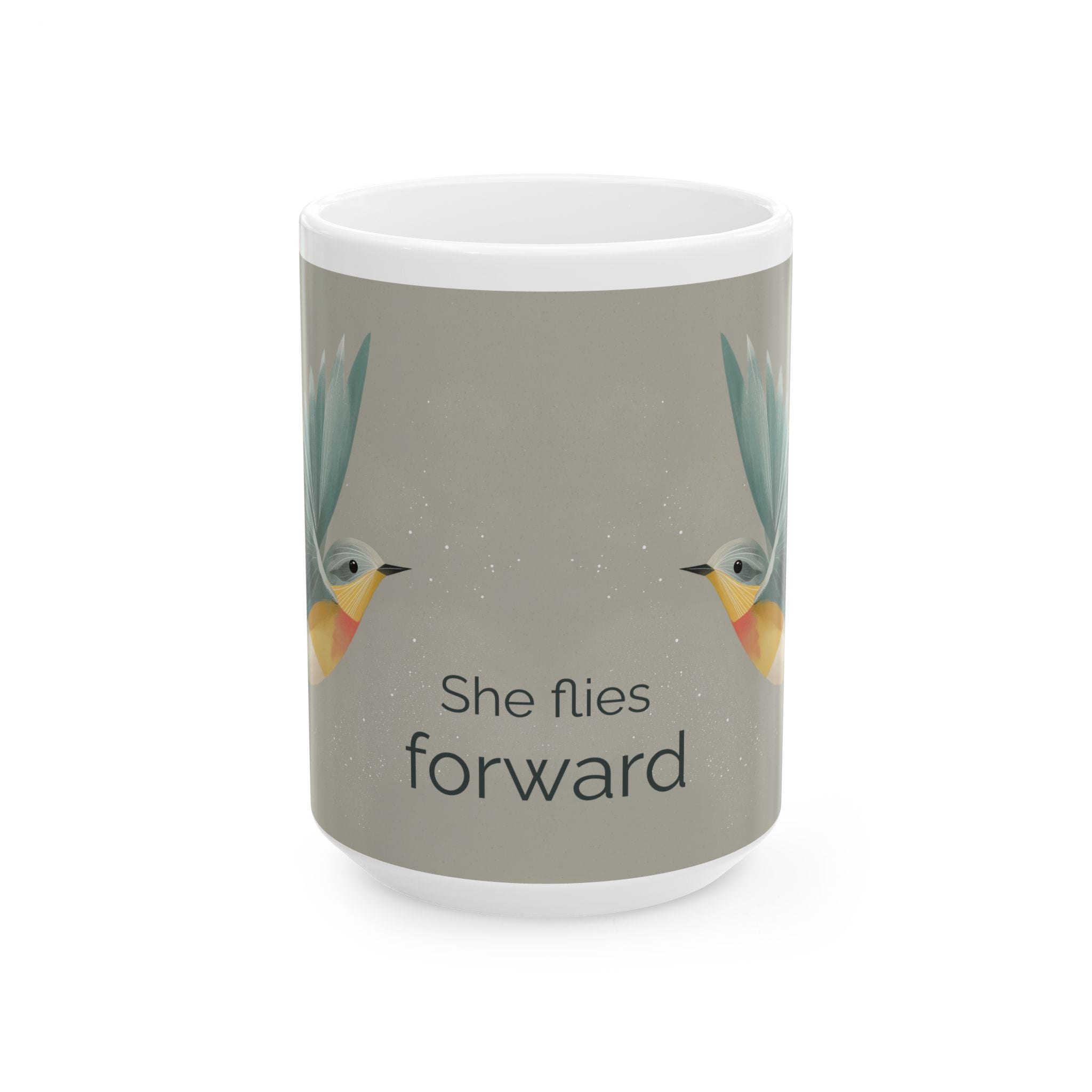 She Flies Forward Ceramic Mug | Motivational Graphic Quiet Lift