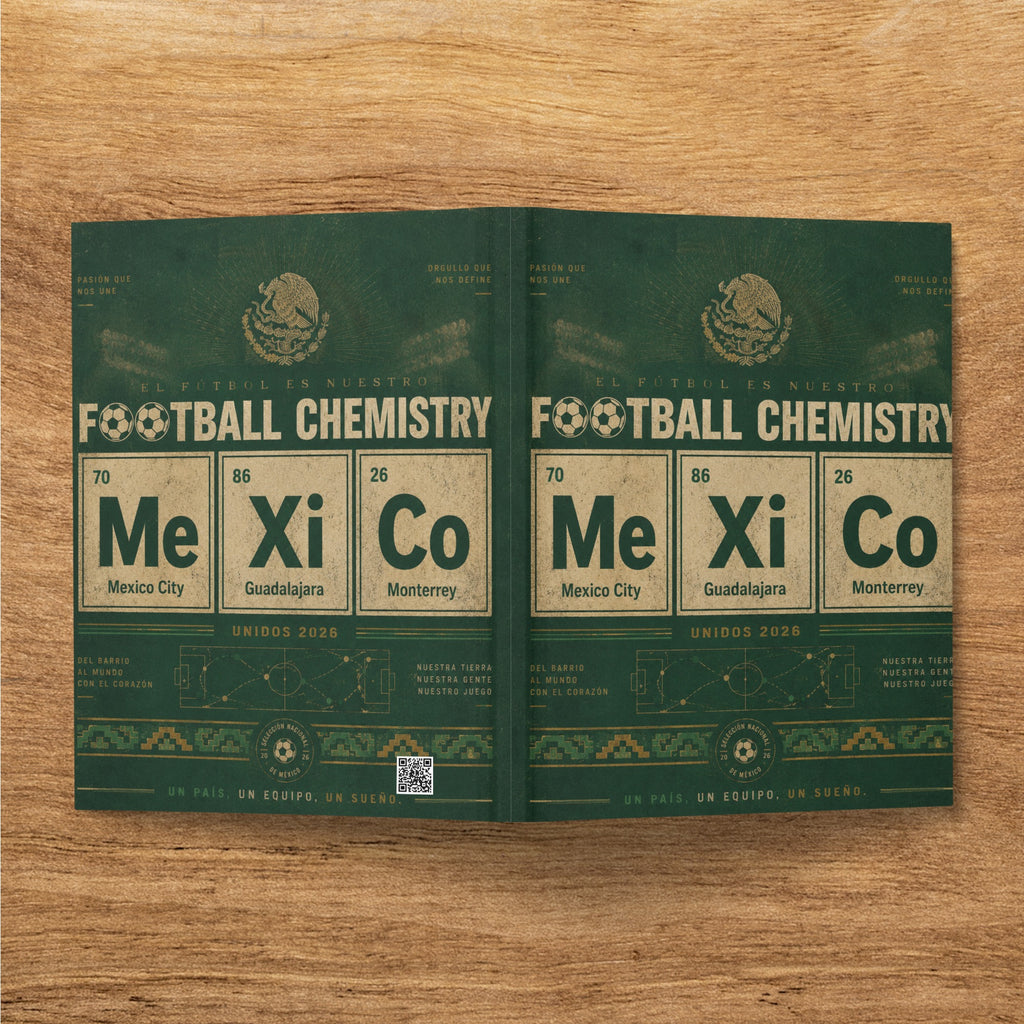 Football Chemistry book with "Mexico City, Guadalajara, Monterrey" text and soccer imagery.