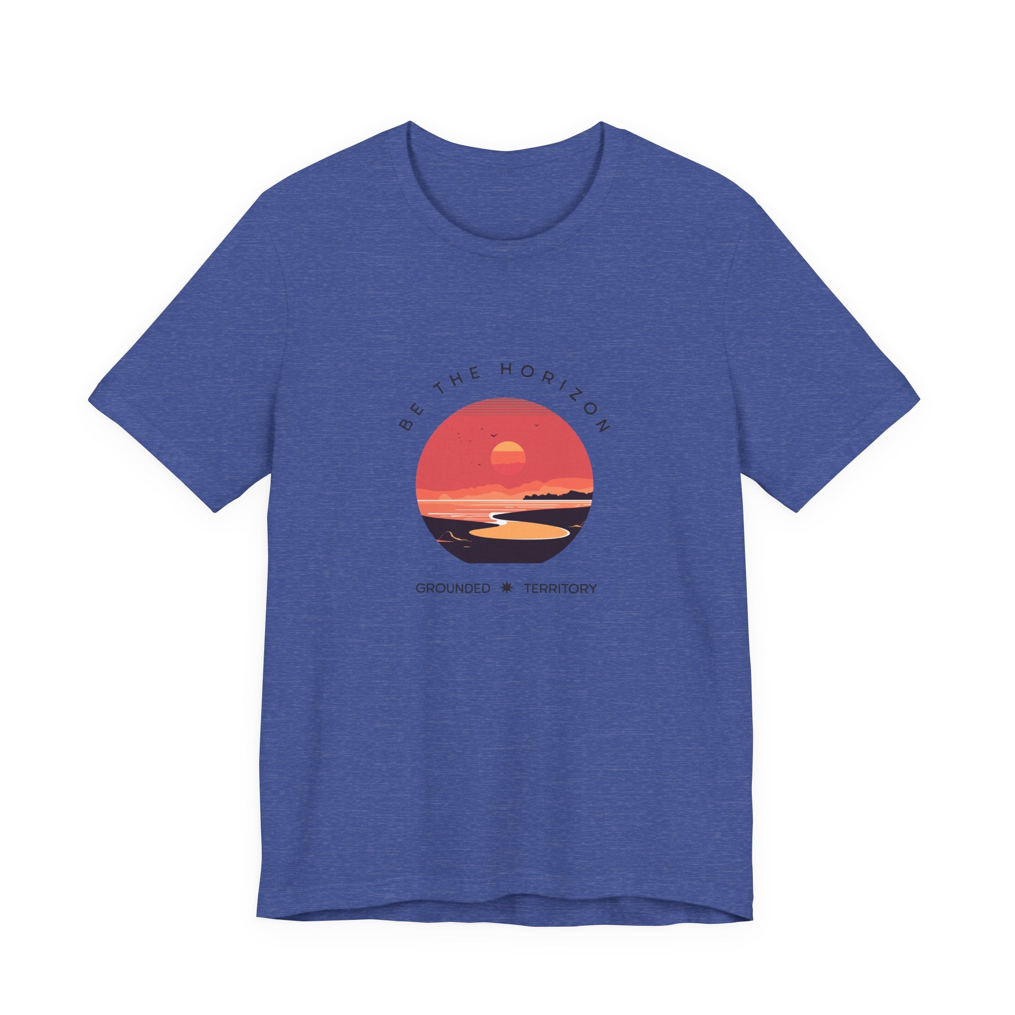 Be the horizon Line | Women's Motivational Graphic Circular Coral and Orange Sunset T-Shirt