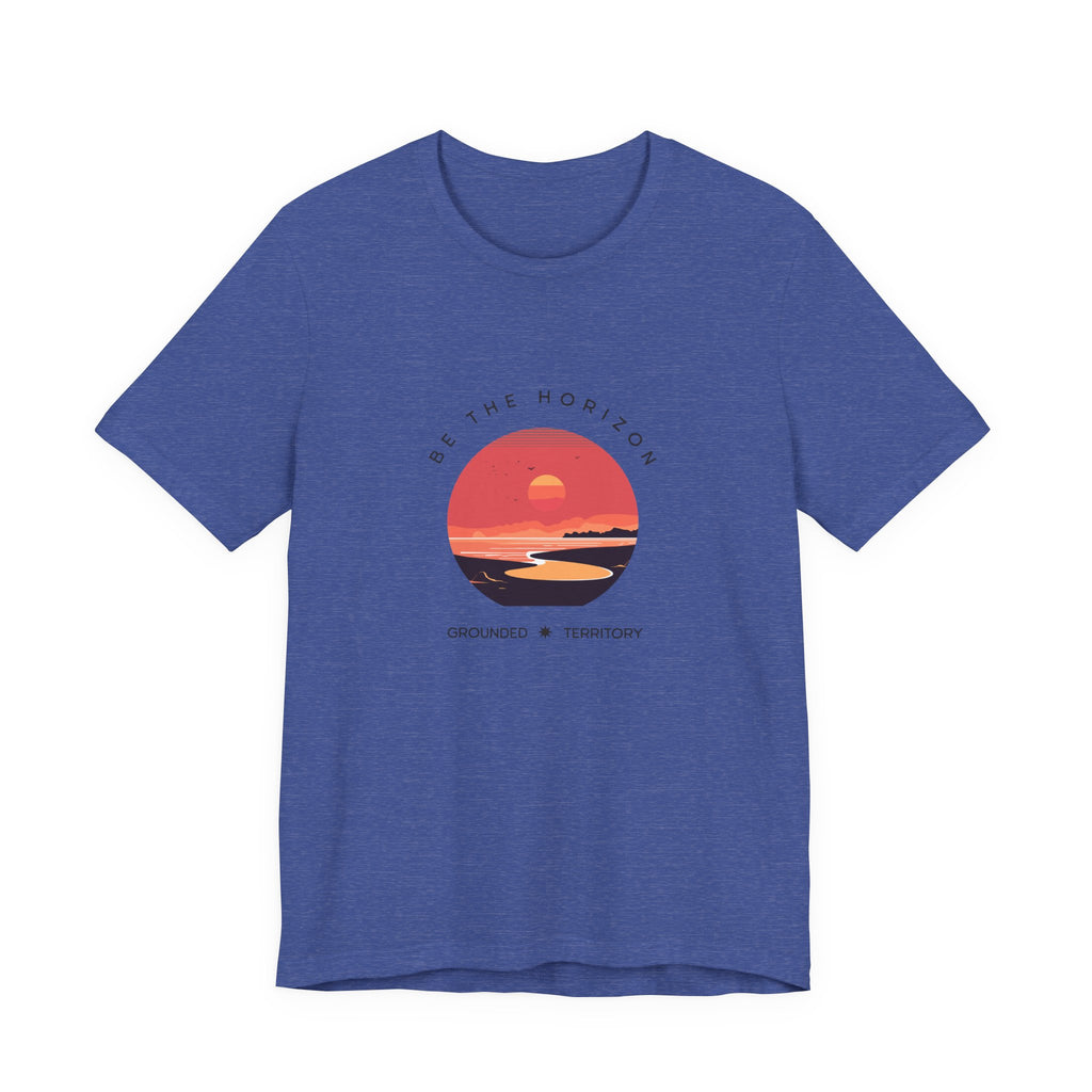 Be the horizon Line | Women's Motivational Graphic Circular Coral and Orange Sunset T-Shirt